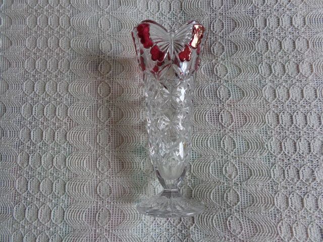 Vintage - Vase - Glas, mit rotem Schmetterling, gebraucht