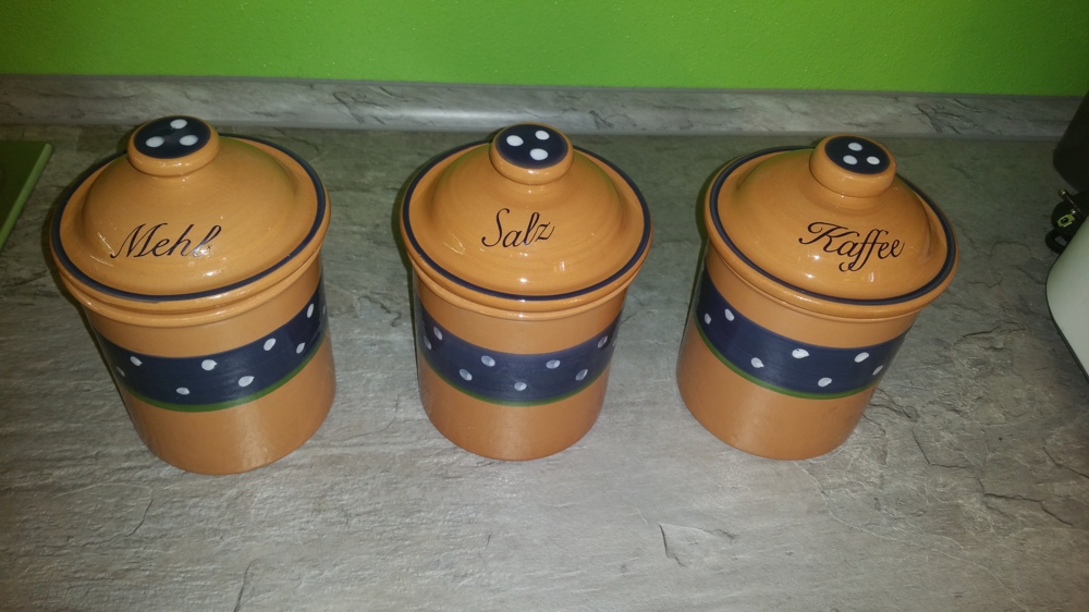 3 Vorratsdosen Mehl, Salz, Kaffee aus Porzellan