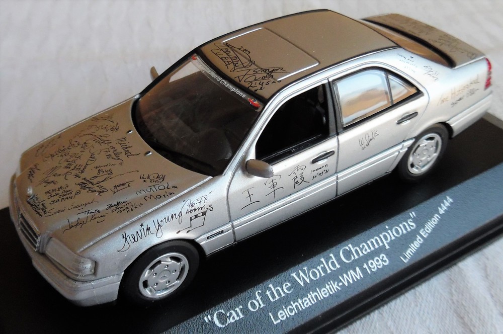  Mercedes-Benz C-Klasse W202 World Champions PROMO Modell Leichtathletik WM 1993 Minichamps OVP 1:43