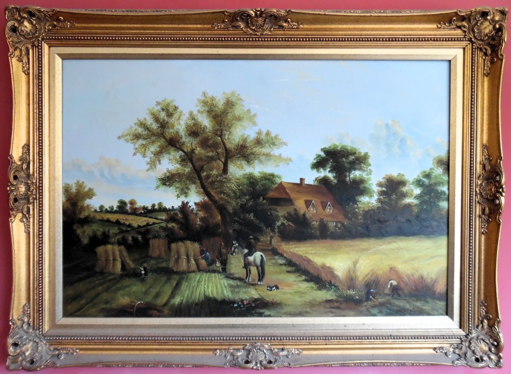  Deutsche Landschaft - Ländliches Idyll Bild Gemälde inklusive Rahmen 110 x 80 cm