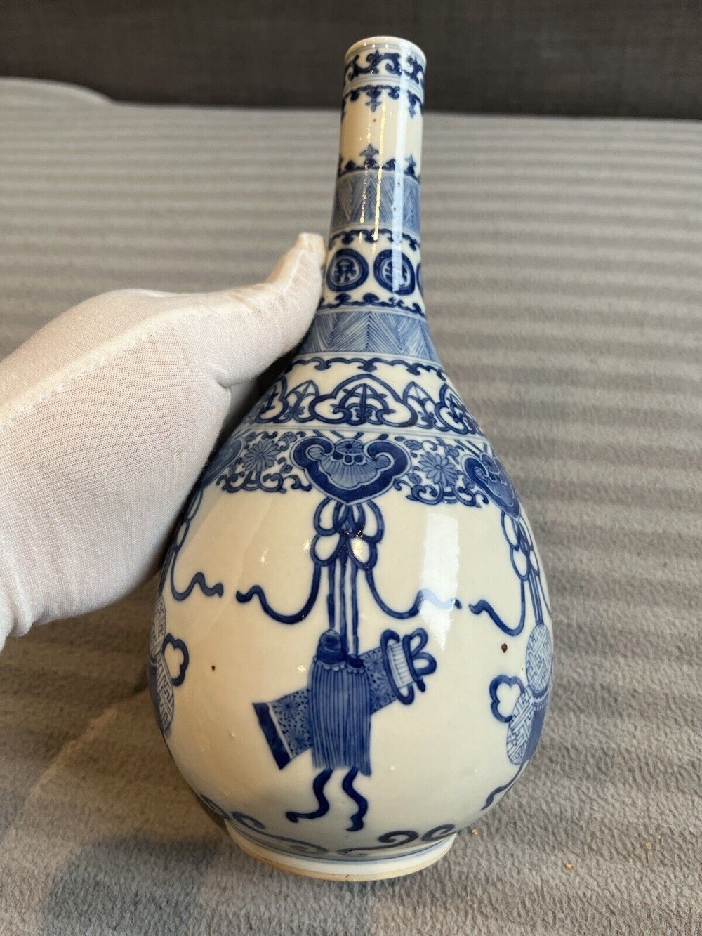 Chinesische blau-weiße Vasenmarkierung an der Basis