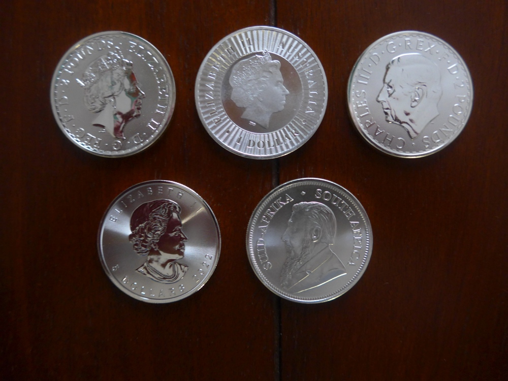 5 Silbermünzen (je eine Unze) auf einen Schlag kaufen