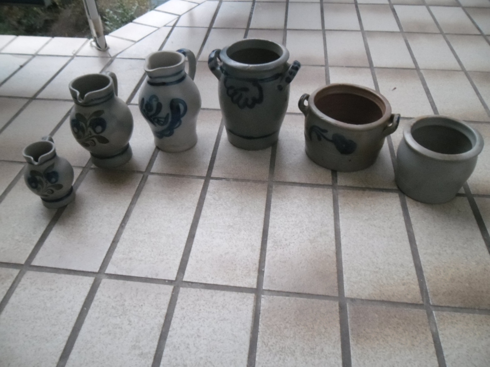 6x Alte Bauernkeramik Vase grau - blau in versch. Größe und Sortiment.