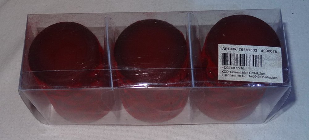 DL Teelicht Glas rot 1x3 Stk rot beflockt mit Dekor 4,7x5,5H6,8 originalverpackt Glas Kerzenhalter