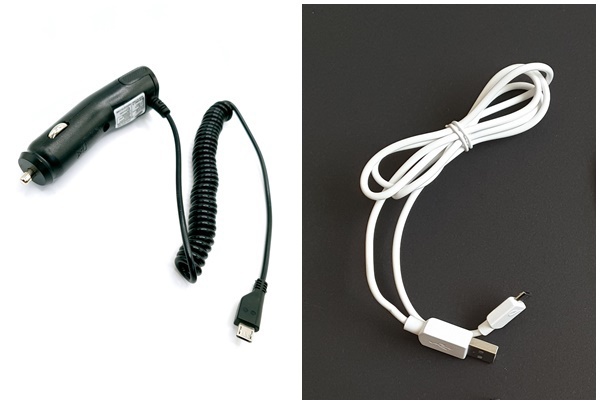Autoladekabel schwarz und USB-B Kabel weiß 3 und 2 Euro