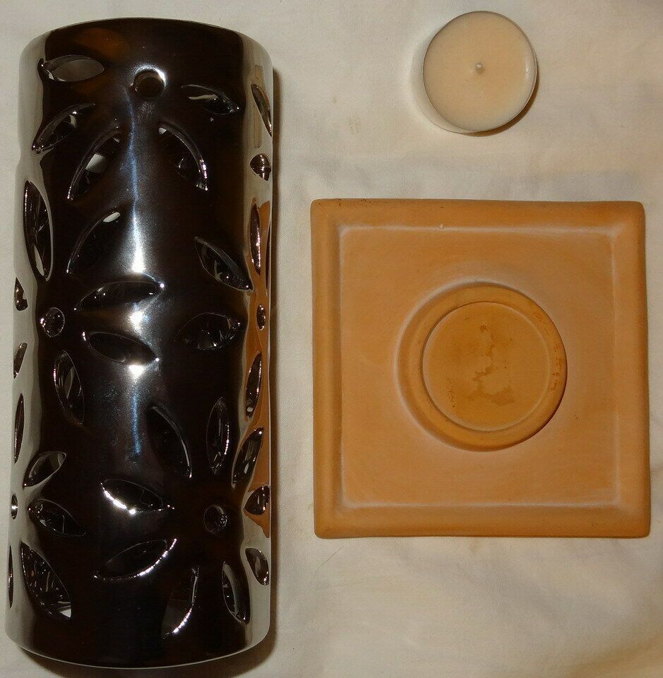 DL Kerzenhalter Teelichthalter Metall auf Tonteller dekorativ 18Hx11x11  7,5 gut erhalten Kerzen Hal