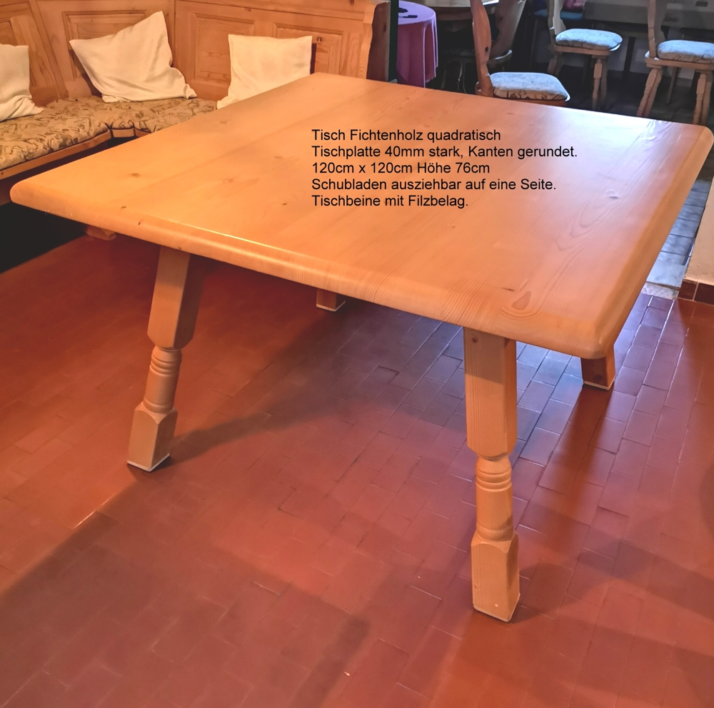 Tisch Landhausstiel Fichte 120 x 120 cm mit Schubladen