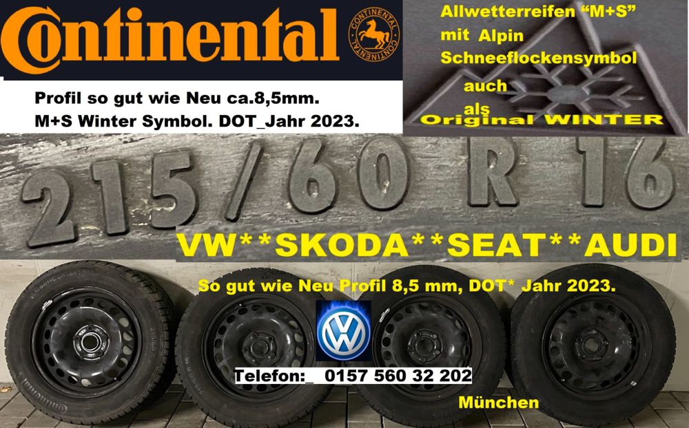 Wie Neu 215   60 R16_.VW Passat _Audi_Soda_Seat_ M+S WINTER