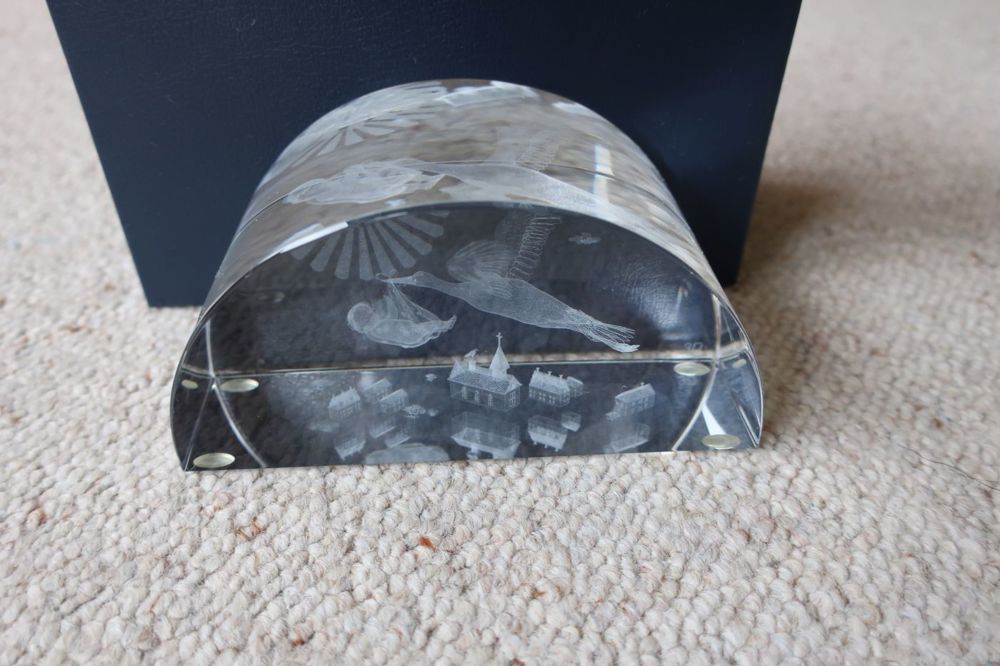 3D Kristallglas Laserglas Rundbogen "Storch bringt Baby" inklusive Geschenkbox, Zertifikat