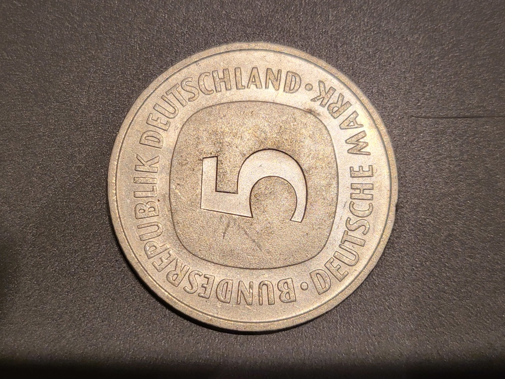 5 DM Münze von 1975 F sehr gut erhalten