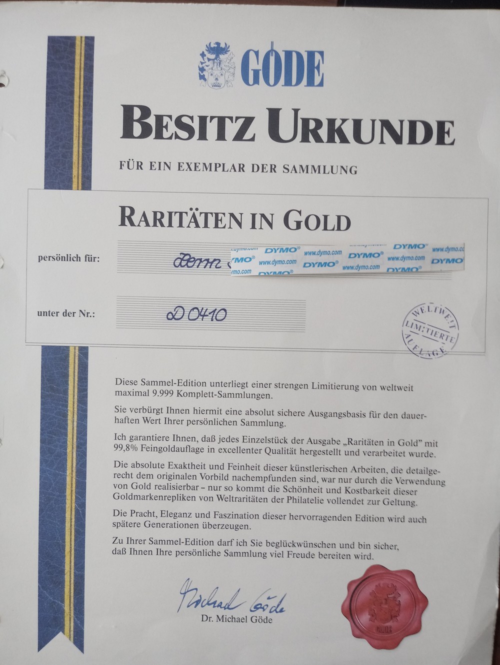 34er Gold-Briefmarken-Collection 23 Karat  Raritäten in Gold 