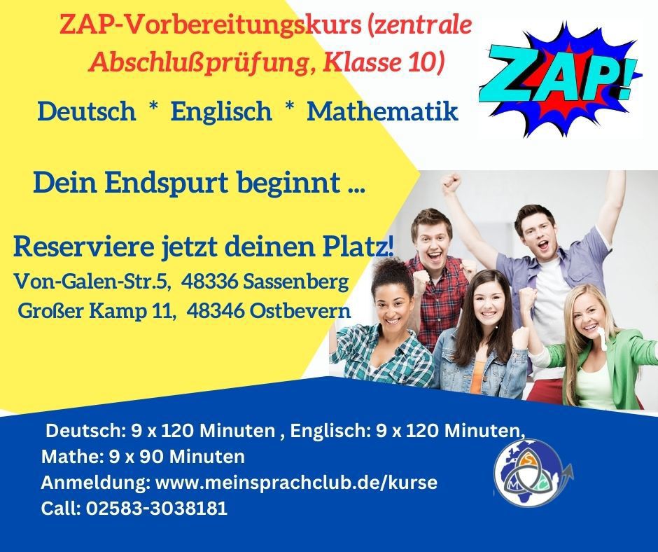 ZAP-Zentrale Abschlussprüfung Vorbereitungskurse Deutsch*Englisch*Mathematik