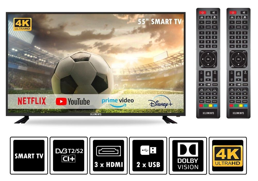 55" Smart TV Fernseher DVB-T2 S2 CI+ DVC 4K Ultra HD (UHD)