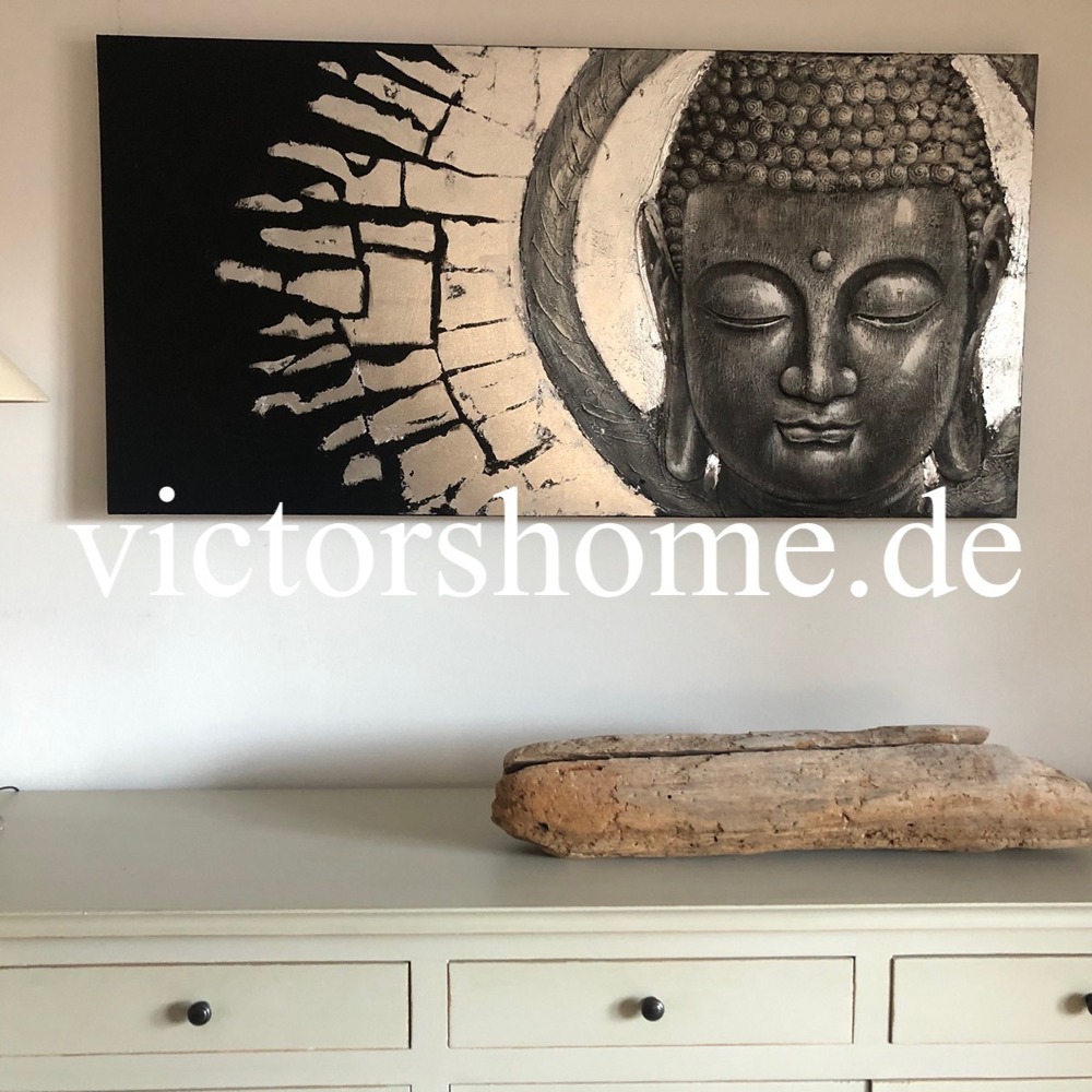 Wandbild Leinwand Buddha silber schwarz Bilderrahmen Holzrahmen 140x70 cm REDUZIERT in Starnberg