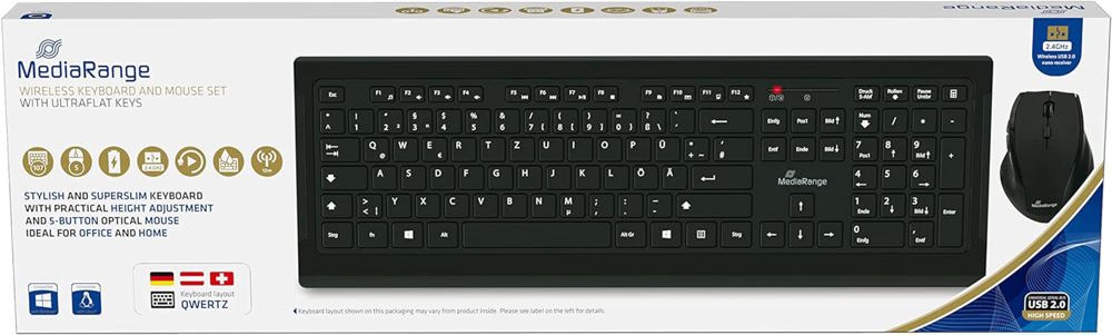 MediaRange Tastatur schnurlos inkl. 5 Tasten Maus wireless