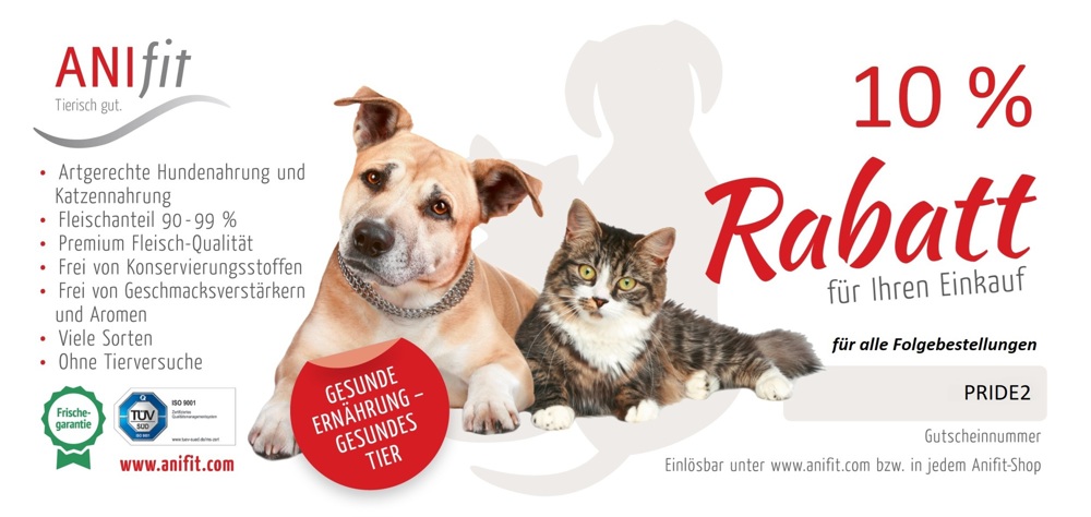 Gutschein von ANIfit Tiernahrung für Katzen und Hunde