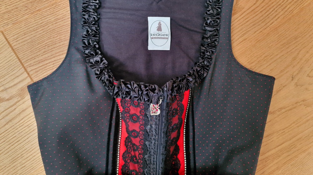 Krüger Dirndl, Gr. 36, schwarz-rot, maxi (90er)
