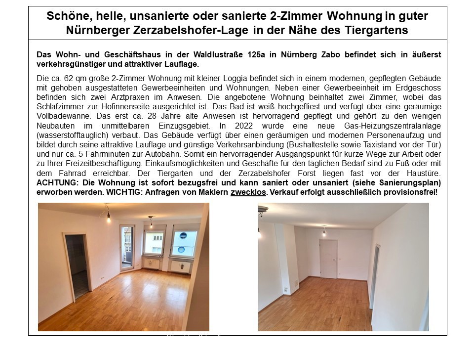 Schöne, helle,  2-Zimmer Wohnung in guter Nürnberger Zerzabelshofer-Lage in Nähe des Tiergartens