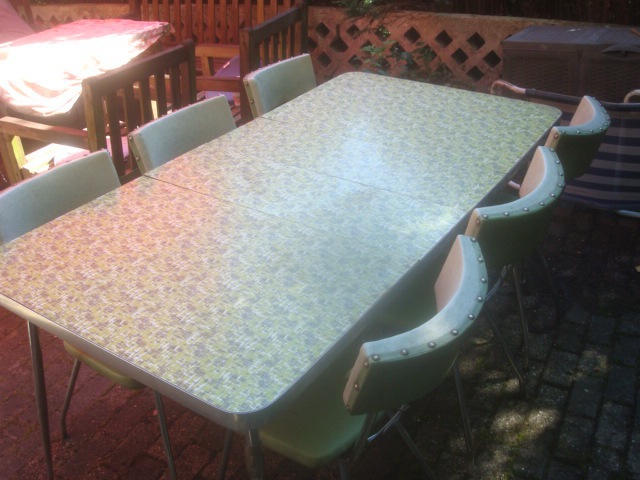 Amerikanische 50er Jahre Diner Möbel - Küchen Tisch mit 6 Stühlen -  grün weiß - original Fifties