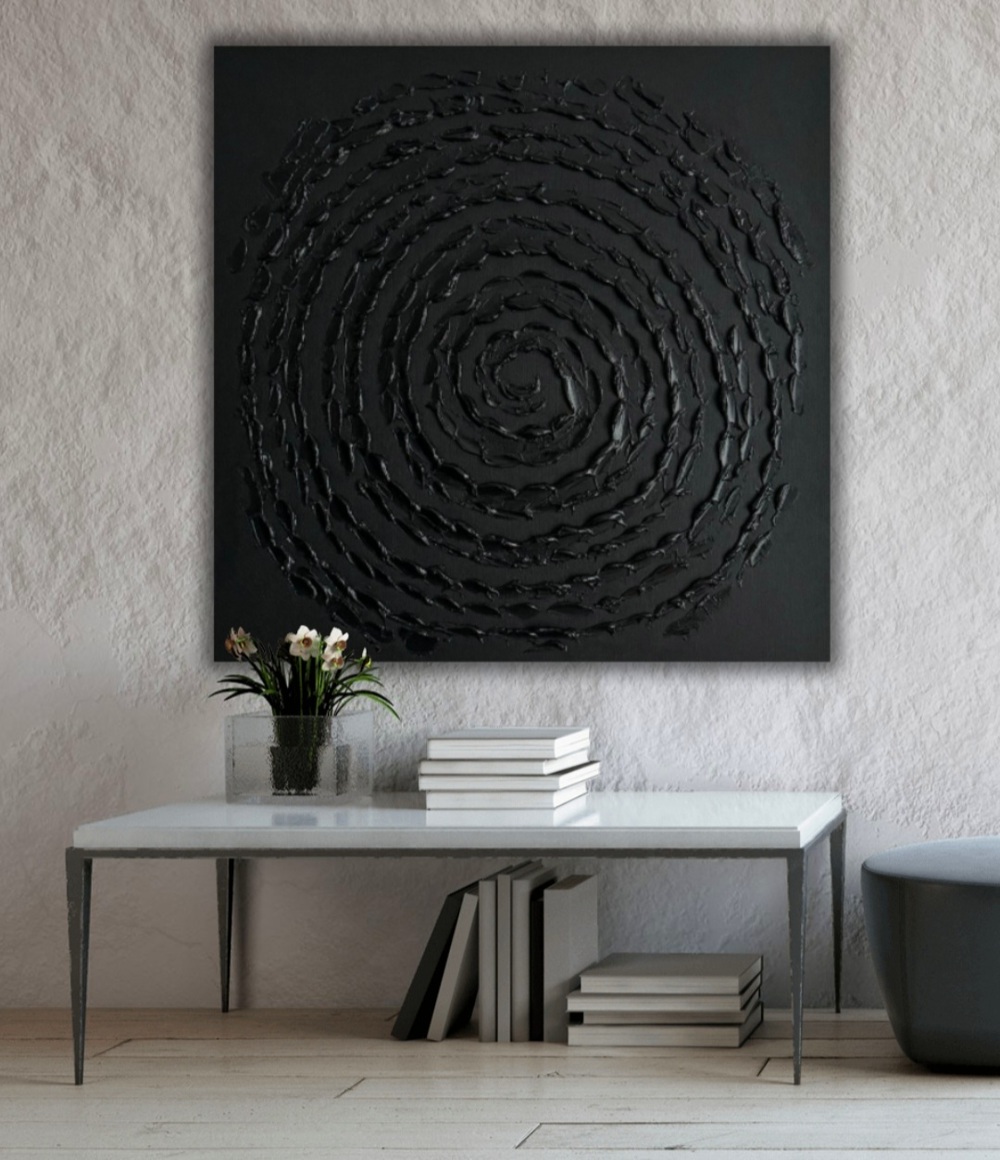 3-D Textur Gemälde "Night" schwarz glanz 60x60 cm