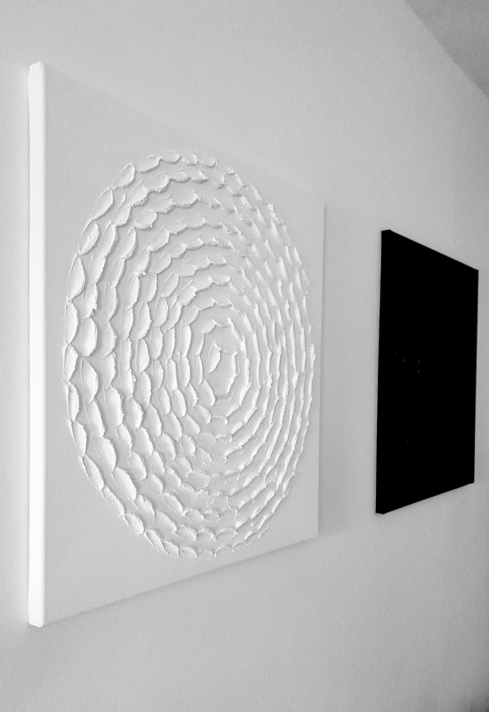 3-D Texturgemälde "Spirale" minimalistisch weiß rau 60x60 cm