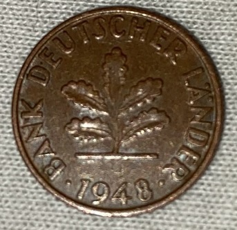 1 Pfennig "F" Kursmünze Bank Deutscher Länder von 1948