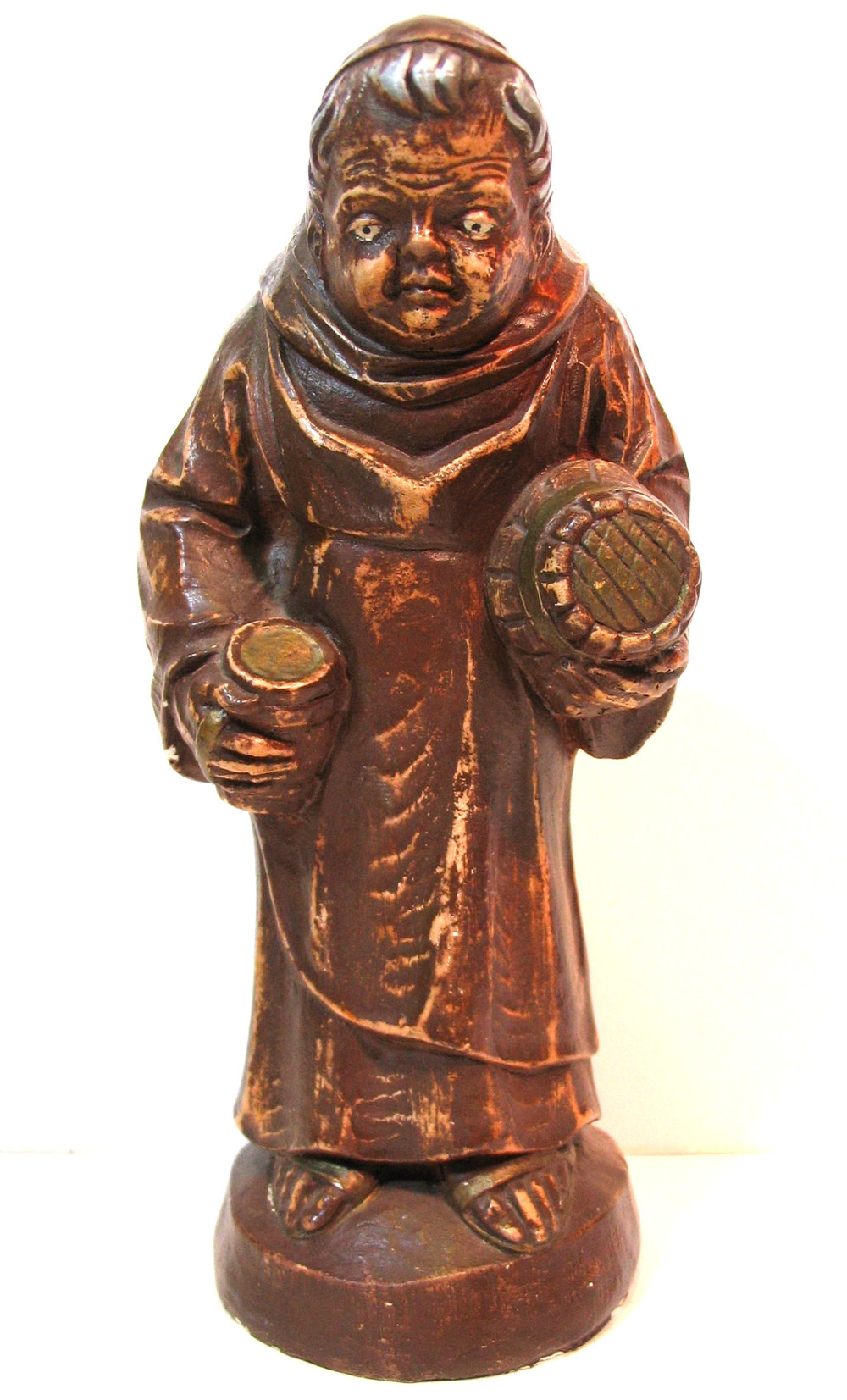 Mönch mit Bierfass und Bierkrug - Figur - braun lackiert - Höhe:17cm