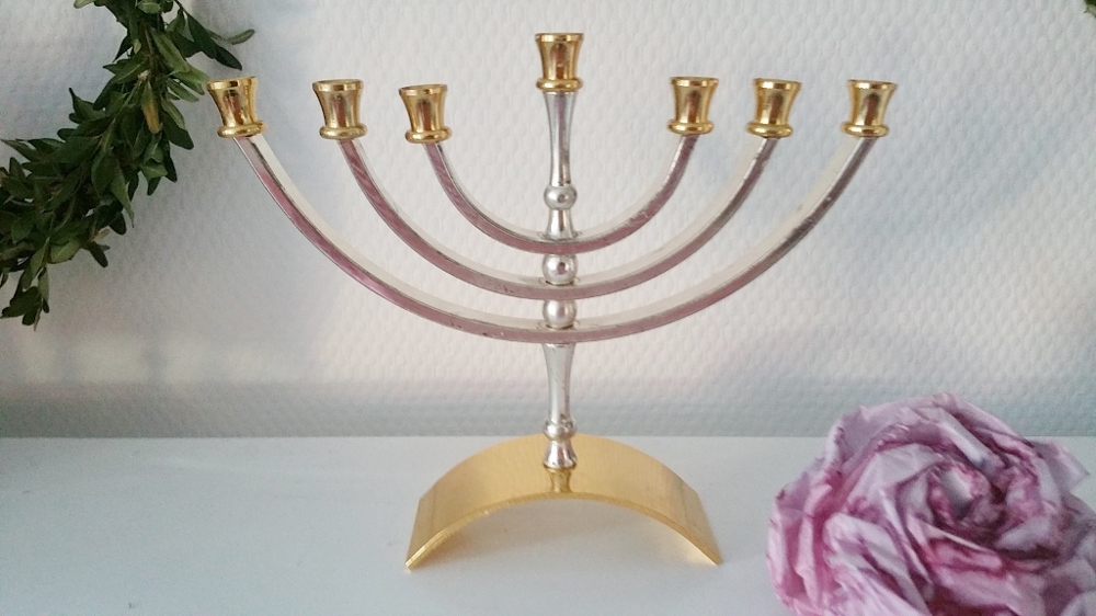 Kerzenleuchter Menora Karshi Jerusalem Gold Silver Plated