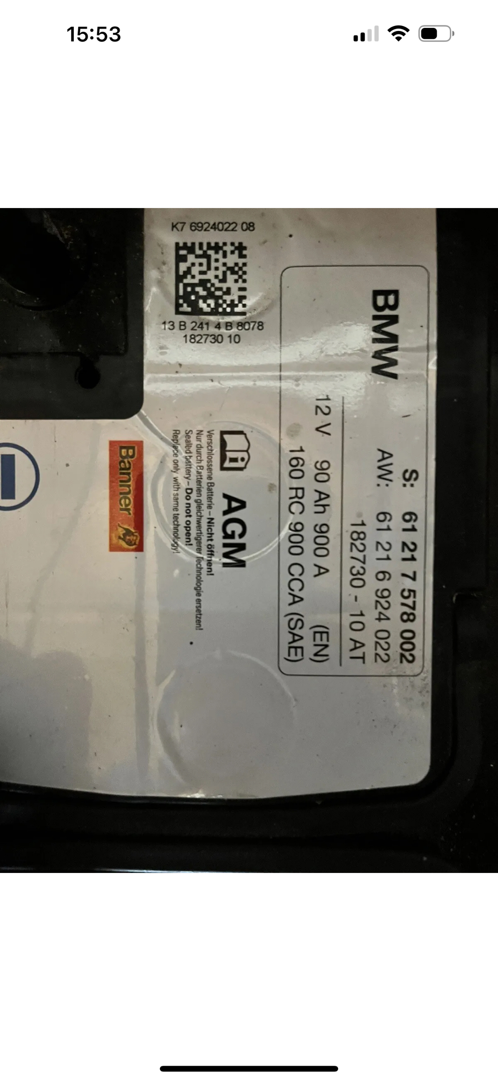 BMW Autobatterie AGM 12V 90Ah 900a