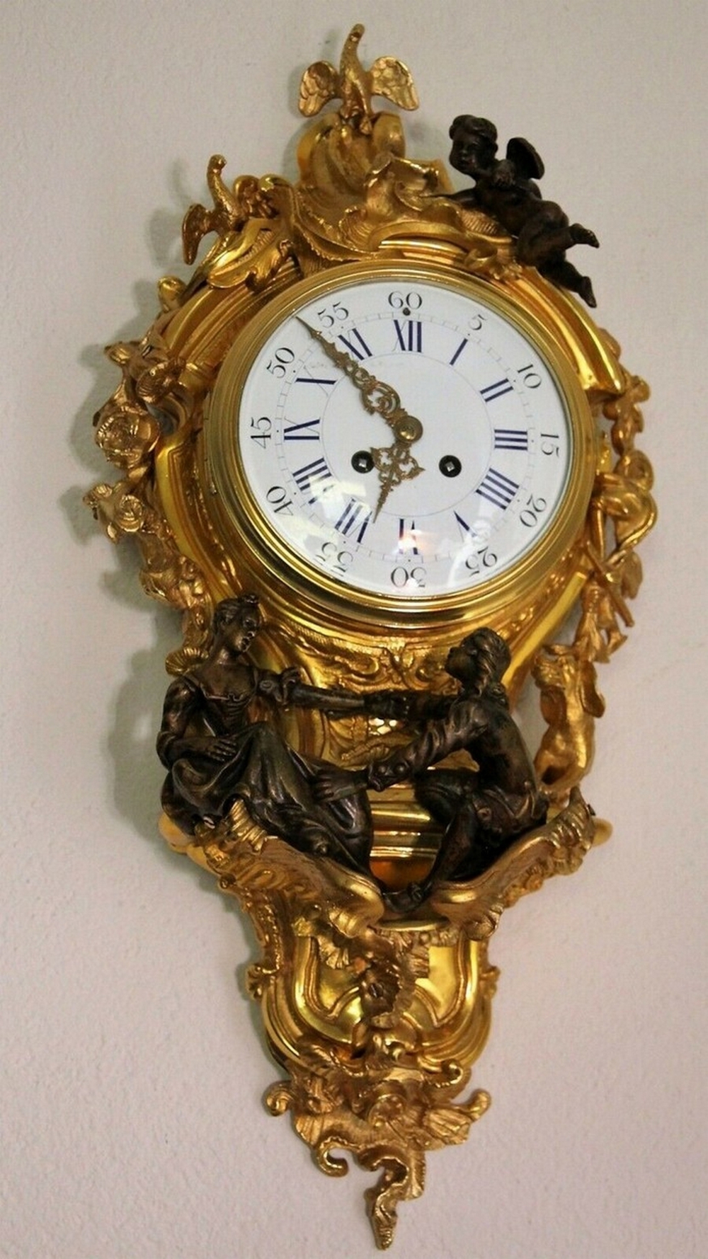 Seltene antike französische Carteluhr Wanduhr Cartel Uhr Bronze 1870