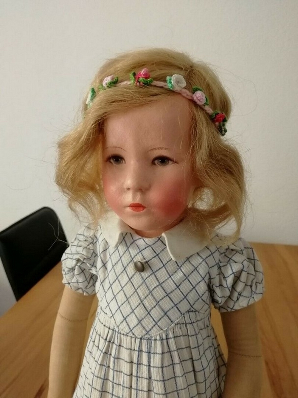 Antike Käthe Kathe Kruse Brustblatt-Puppe Doll, unrestauriert, ca 50cm