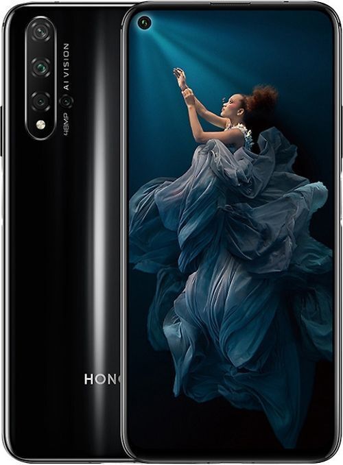 Honor 20 inkl Hülle - Smartphone 128GB, 6GB RAM, Dual SIM, Midnight Black mit brauner Aufklapp-Hülle
