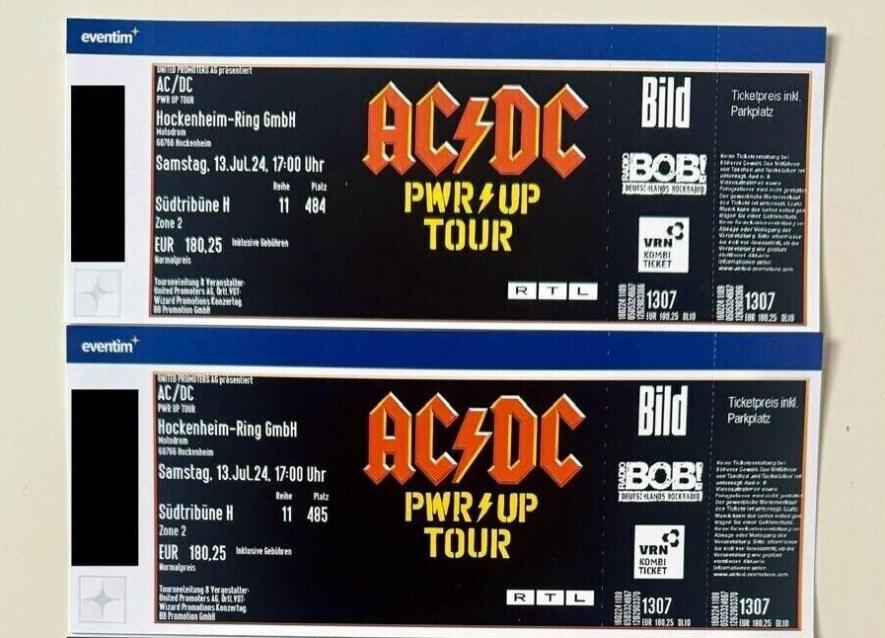 2x AC DC PWR UP Tour Konzertkarten - Kat. 1 Sitzplätze - Hockenheimring 13.07.24