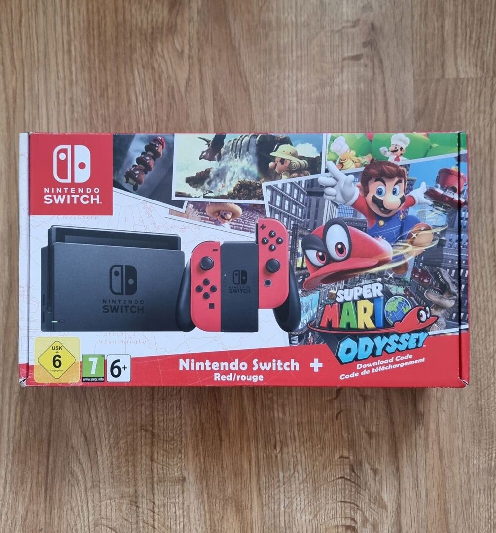 Nintendo Switch v1 ungepatchte Limited Edition Mario Odyssey neu + Code