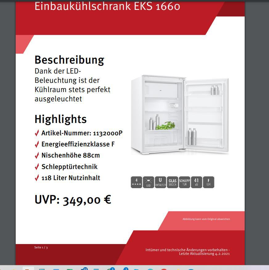 Einbaukühlschrank EKS 1660 Welcome 