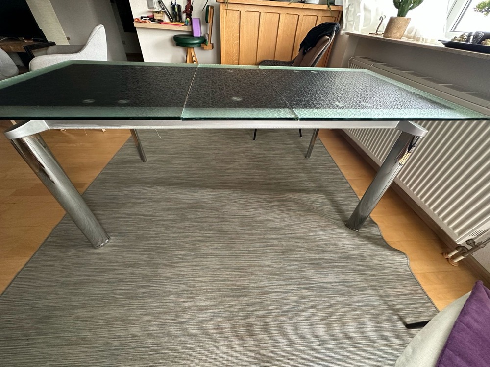Stabiler robuster schöner Esstisch mit Glasplatte schwarz 160x90 cm ausziehbar 200 cm