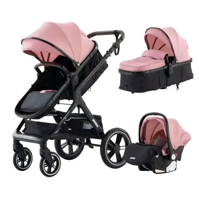 Kinderwagen Buggy Babyschale 3 in 1 Reisebuggy Kombi Faltbar Neugeborene & Kleinkinder Pink Schwarz