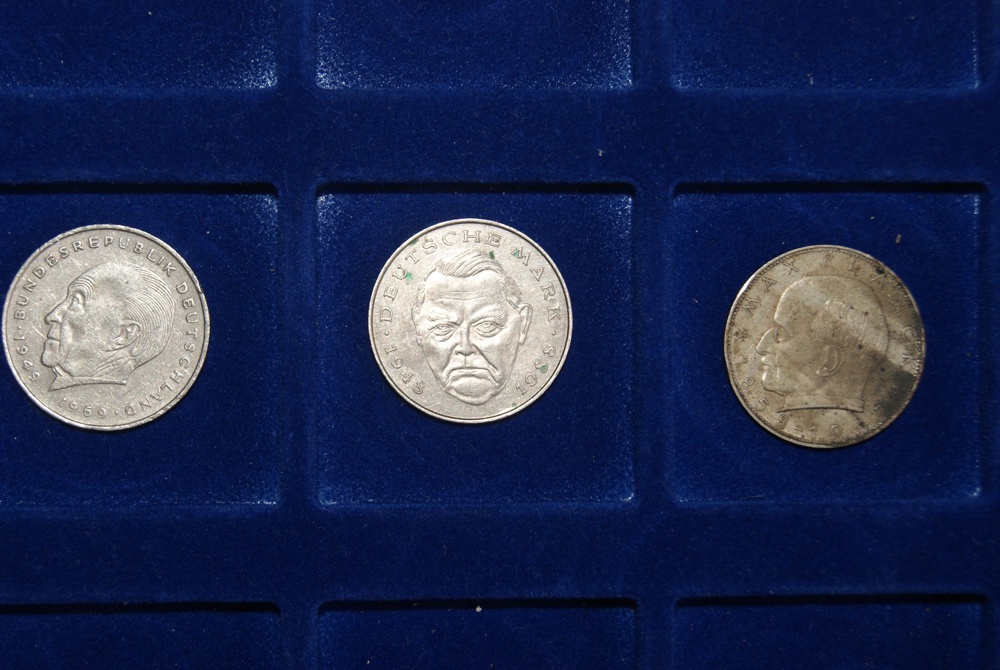 3 x 2 DM Münzen, Adenauer, Erhard, Plank