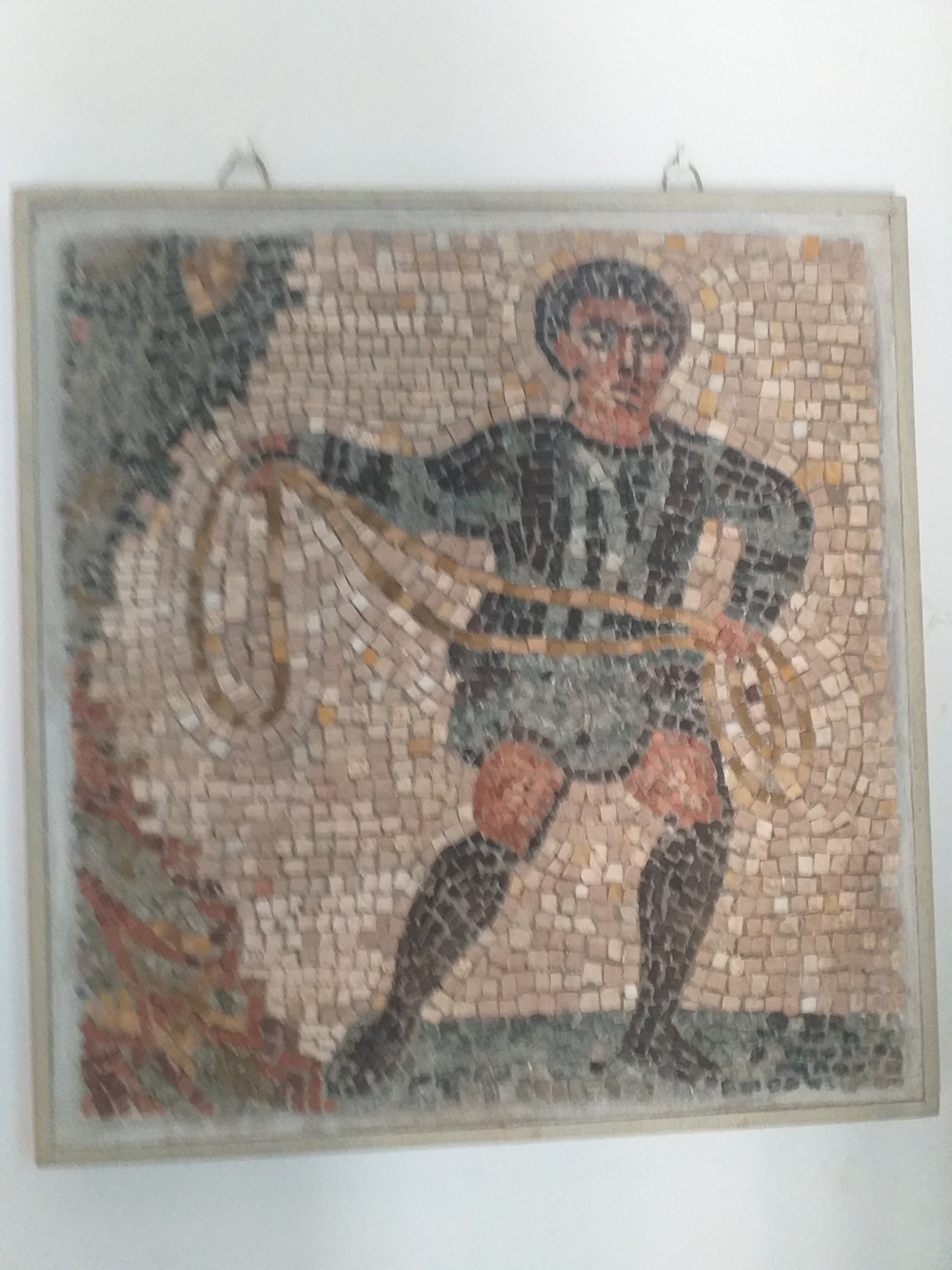 Mosaikbild Motiv Gladiator 3. Jahrhundert aus der Scuala di Mosaici Ravenna