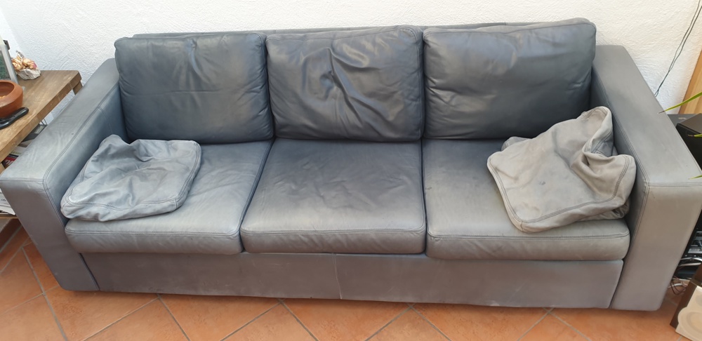 Leder-Relaxsessel COR 1-sitzer dunkelblau vintage mit Hocker wie das Sofa zur Abholung