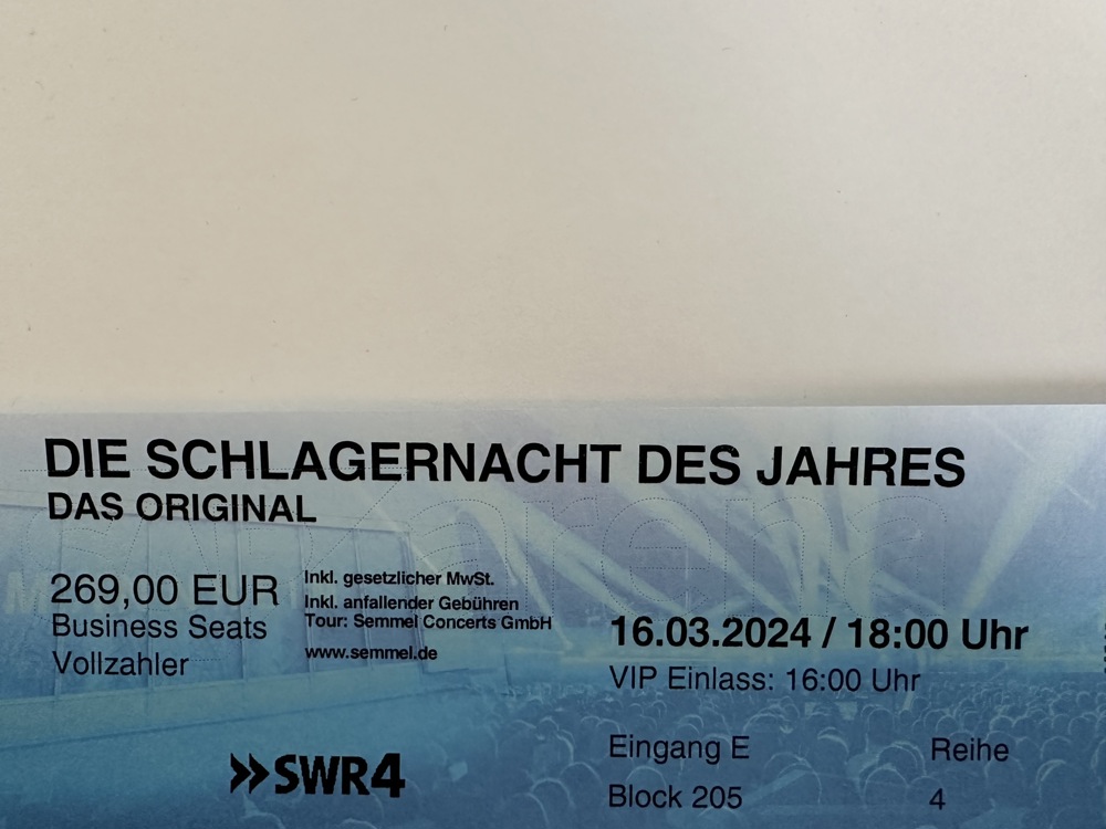 2 VIP Karten SAP Arena Schlagernacht 16.3.24