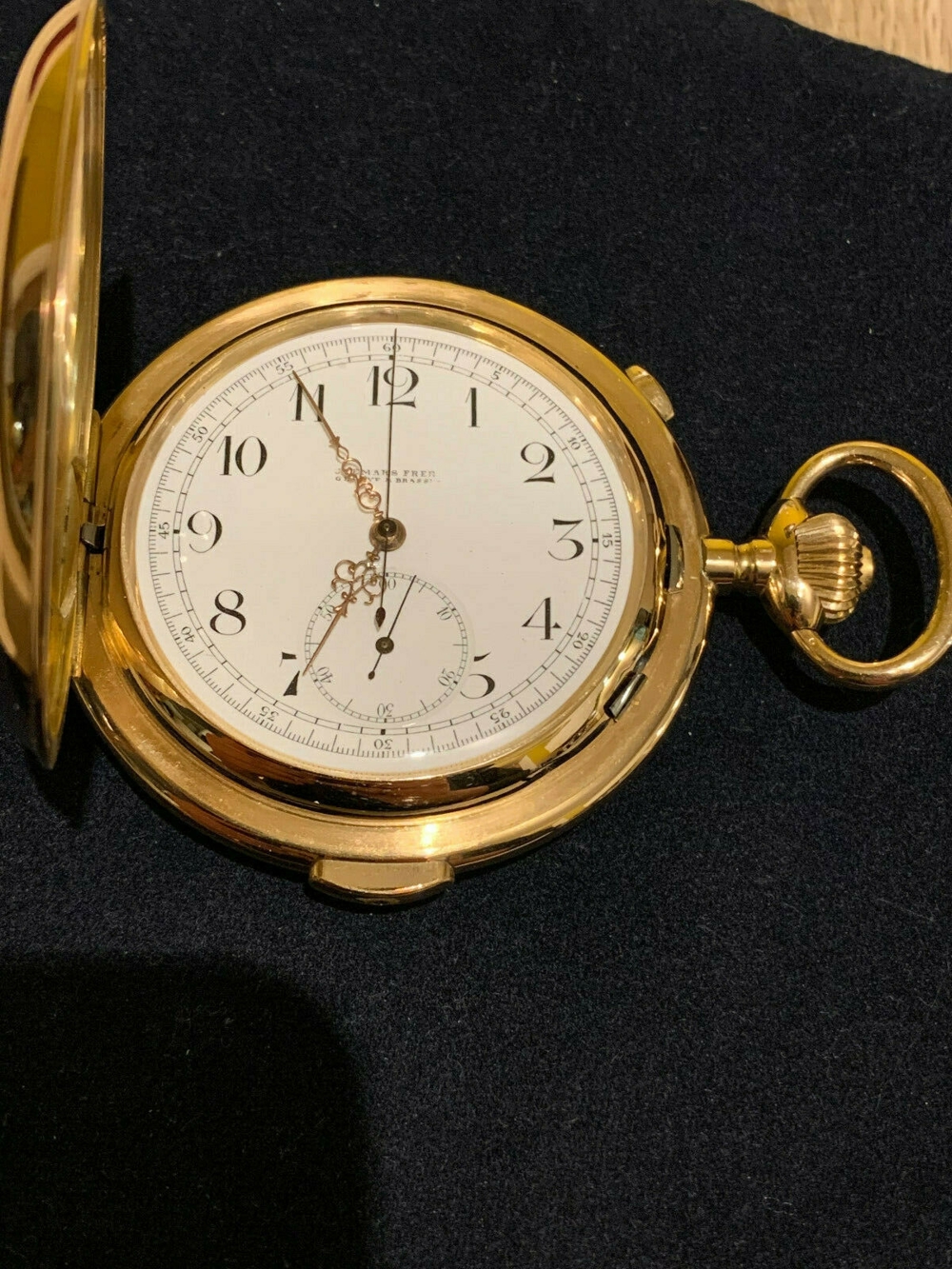 sehr große 14 K Gold Taschenuhr Savonette mit Repetition Audemars Freres um 1900