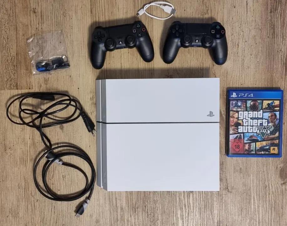Sony PlayStation 4 500GB Glacier White Weiß (CUH-1116A) + 2 Controller + GTA 5