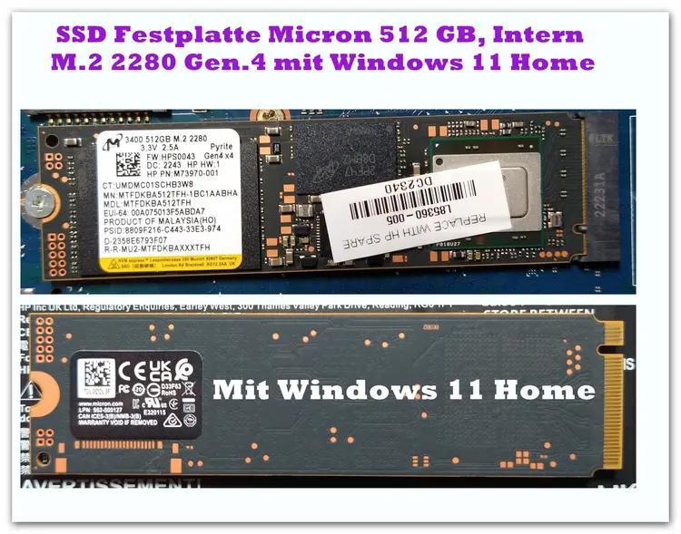 SSD Festplatte Micron 512 GB, Intern | M.2 2280 Gen.4 mit Windows 11 Home
