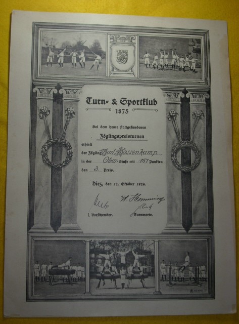 Urkunde Sportklub 1924