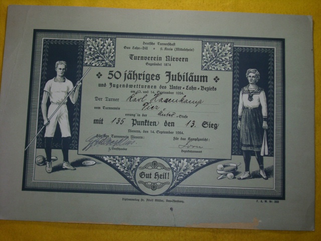 Urkunde 50 Jähriges Jubileum 1924
