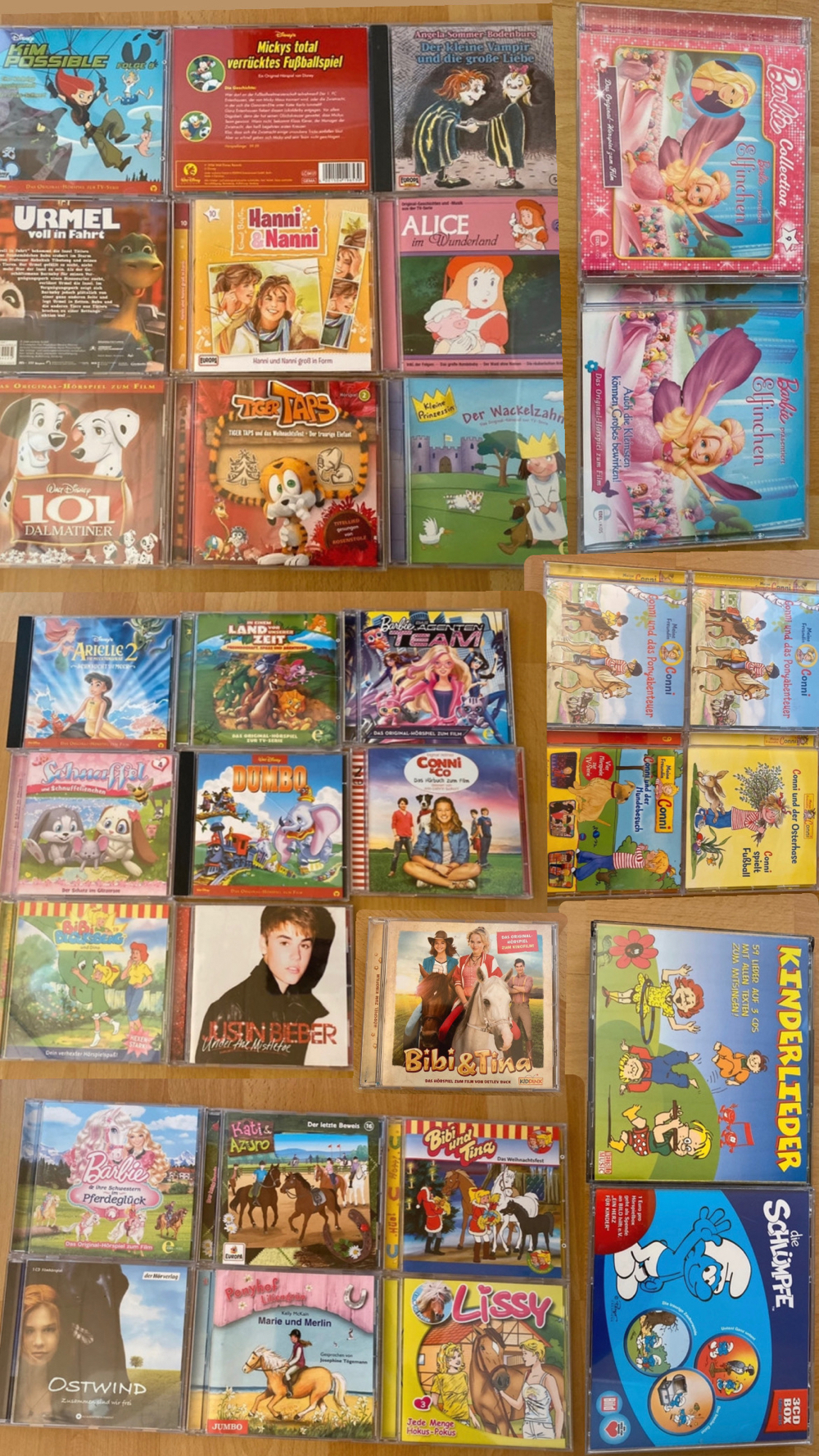 mehrere CDs Schlager Hits, Bibi & Tina, Die Schlümpfe, Alice im Wunderland, 101 Dalmatiner, Barbie