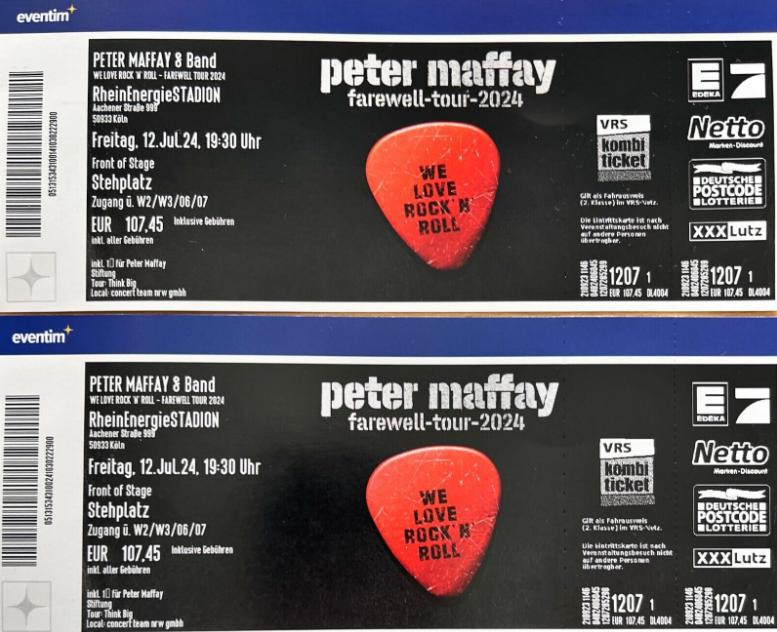 Zwei Front of Stage Konzert Tickets Peter Maffay 12.07.2024 Köln