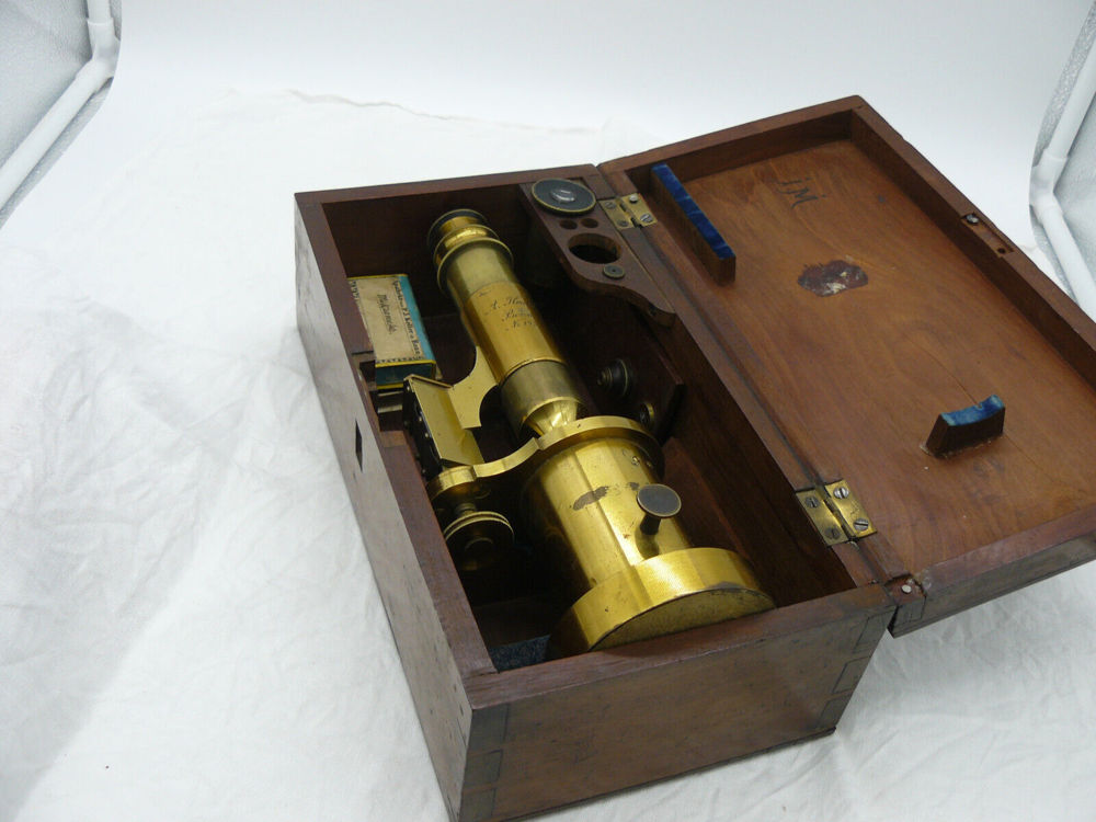  Deutsches Trommel-Mikroskop No. 143 A.Henkel Bonn im Kasten um 1851 Rarität