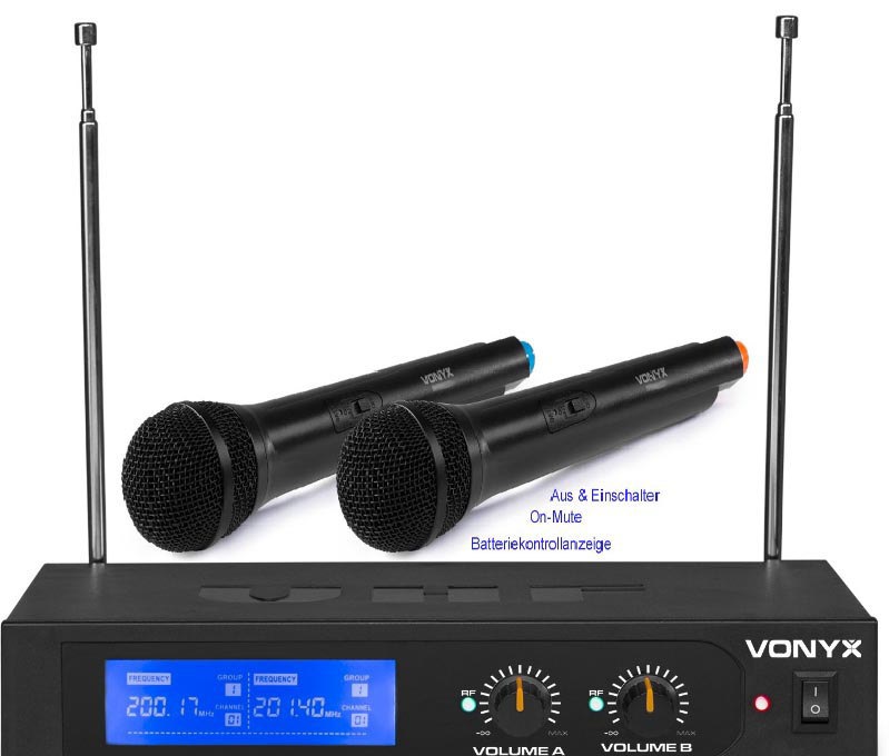 FUNKMIKROSET 2-Kanal mit 2 Handmikrofone & Digitalstation, Sänger-Karaoke-Sprache FUNKMIKROSET 2-Kanal mit 2 Handmikrofone & Digitalstation, Sänger-Karaoke-Sprache